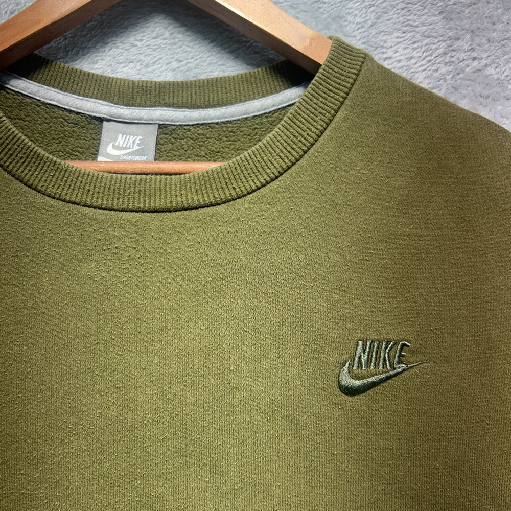Y2K Nike Sportswear Mens Crewneck Sweatshirt Olive Green Fleece Large 275735-301 - Picture 9 of 9